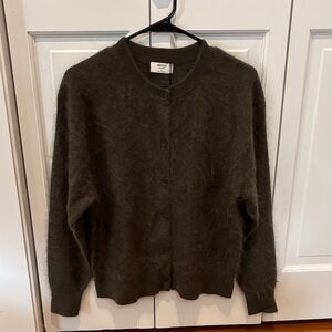 Aritzia Brushed Cashmere Relaxed Crew Cardigan - Dark Olive - Size S NWT